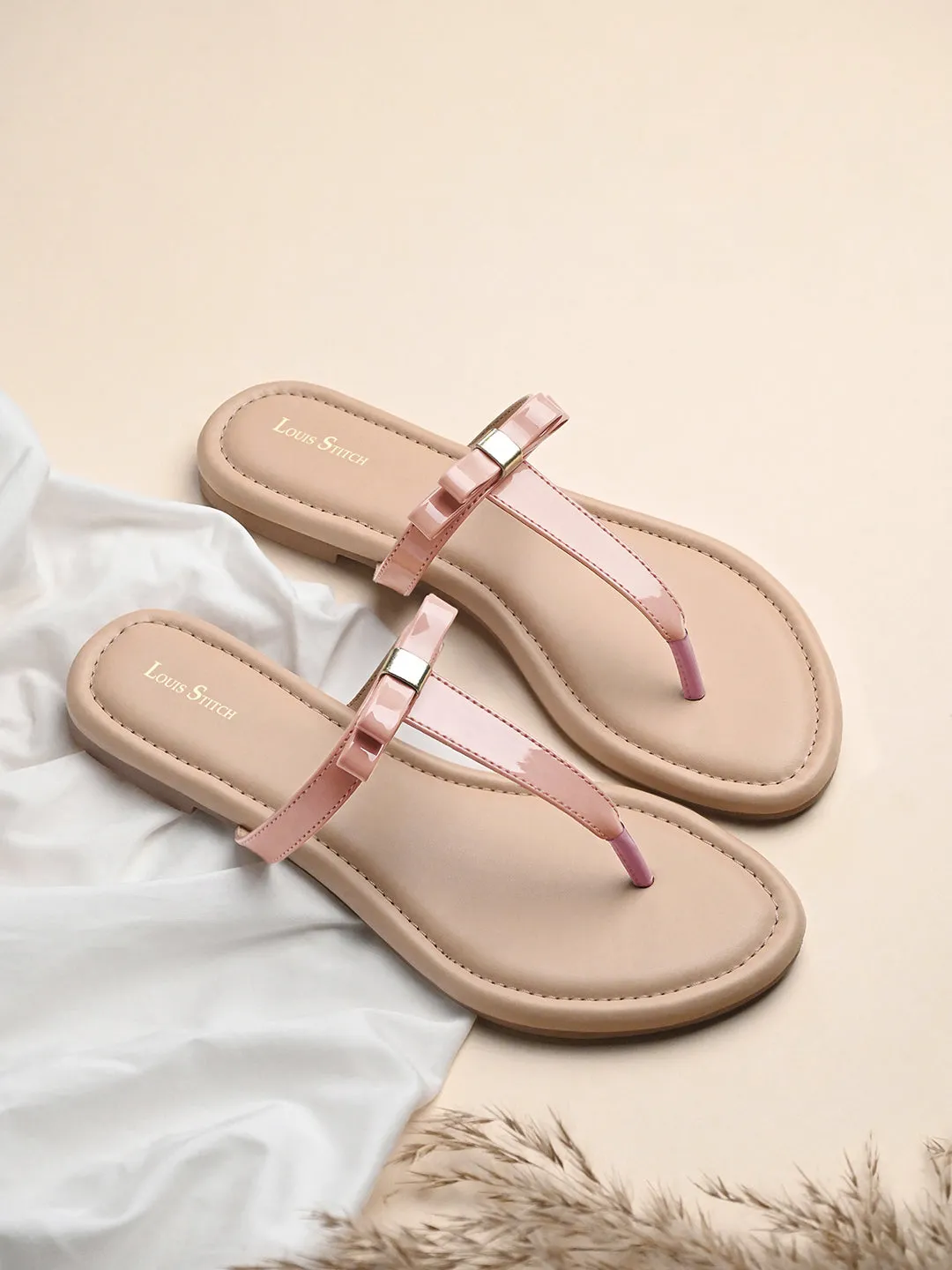 Women's Slip-On Peach Pink T-Strap Lightweight Sandals