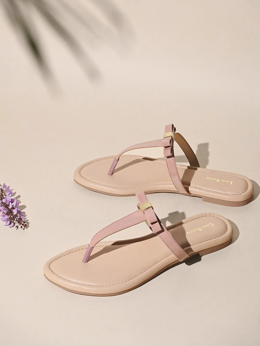 Women's Slip-On Peach Pink T-Strap Lightweight Sandals
