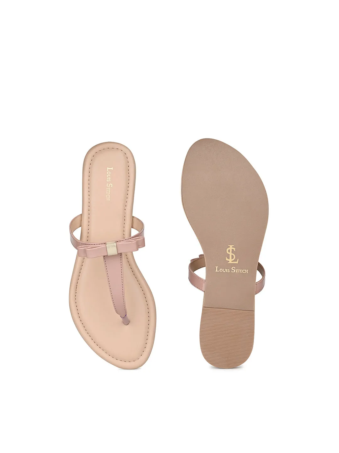 Women's Slip-On Peach Pink T-Strap Lightweight Sandals