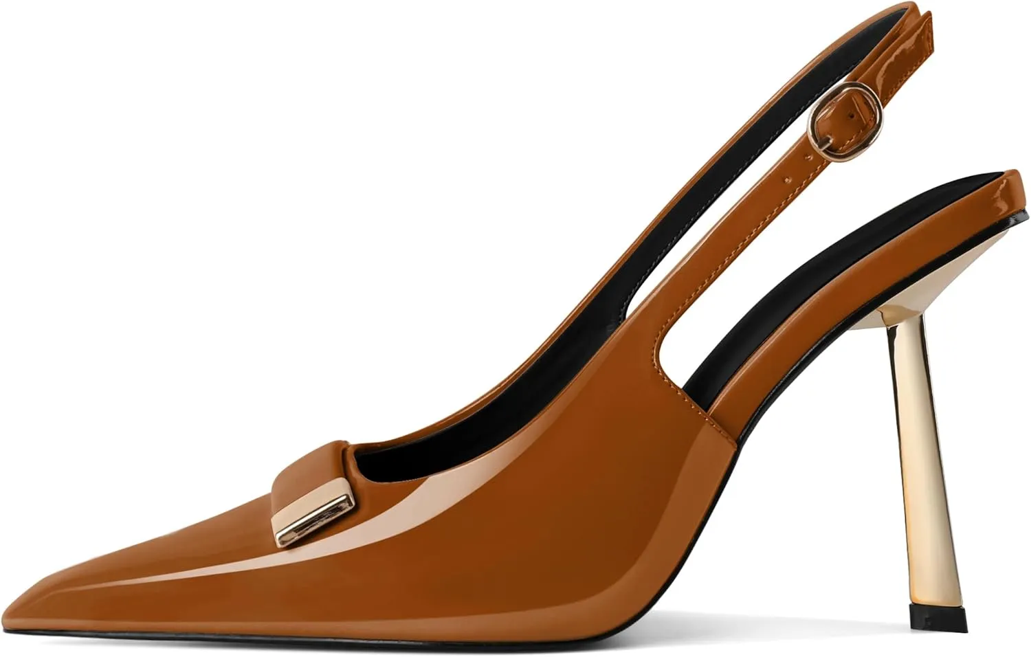 Women's Square Toe Slingback Pumps Stilettos High Heel Metal Buckle Shoes Evening 4 Inch Dress Shoes