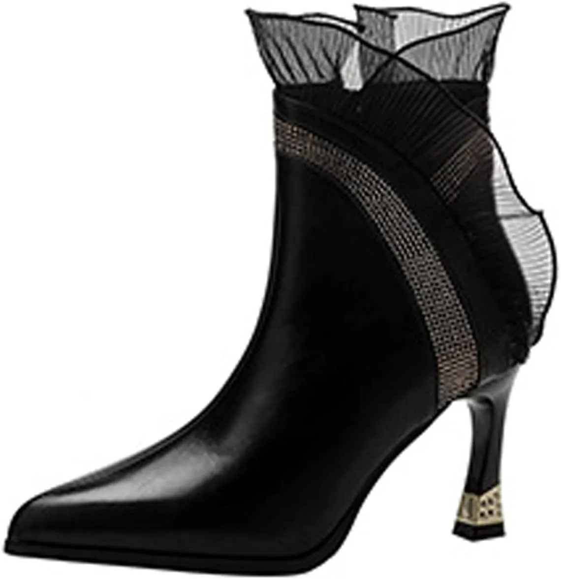 Women'S Suede Lace Splicing Stiletto Heel Ankle Boots Fashion Pointed Rhinestone Side Zipper Slip-On Heel Booties For Party Dance Dress Boots