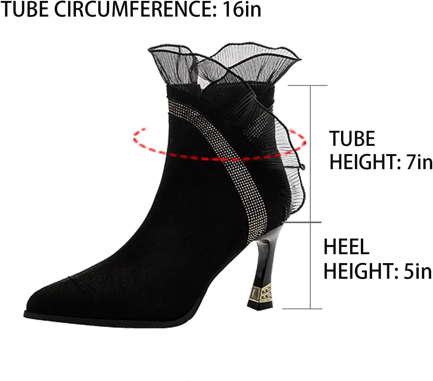 Women'S Suede Lace Splicing Stiletto Heel Ankle Boots Fashion Pointed Rhinestone Side Zipper Slip-On Heel Booties For Party Dance Dress Boots