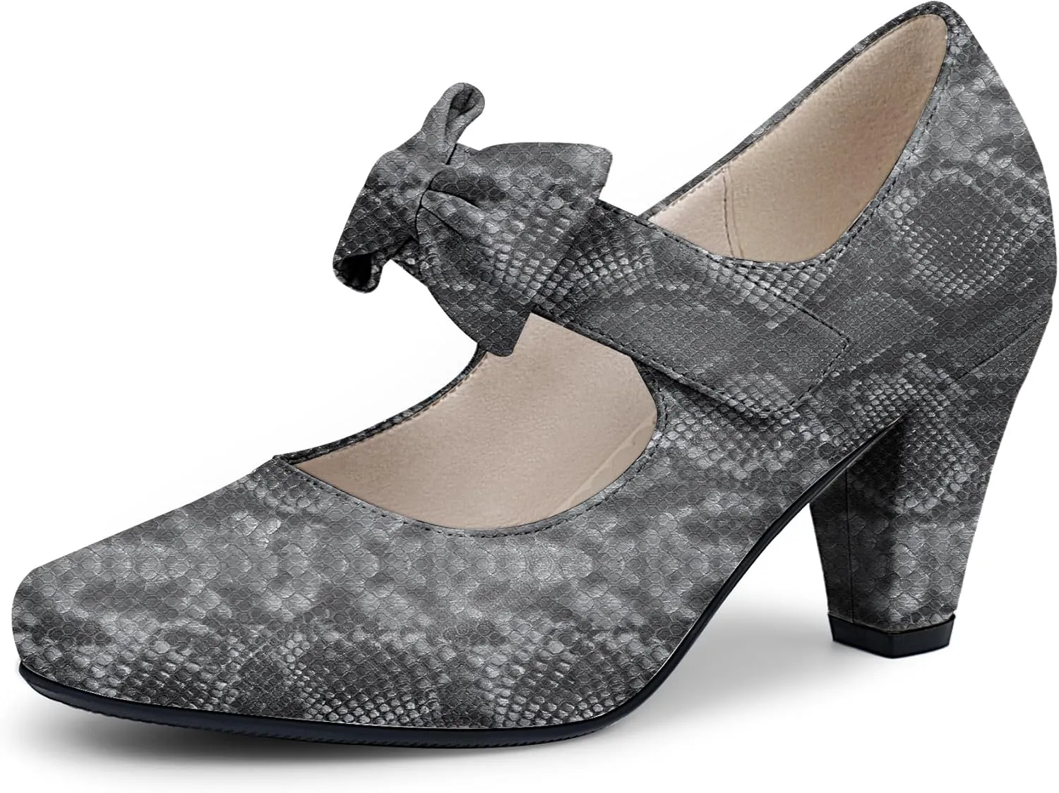 Women's Vintage Bow Round Toe Block High Heel Ankle Strap Cute Mary Janes Pumps