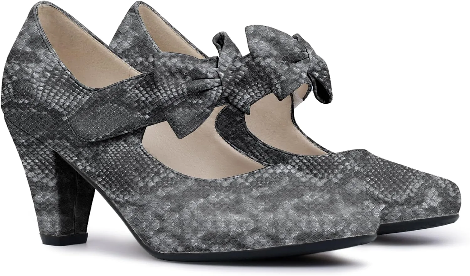 Women's Vintage Bow Round Toe Block High Heel Ankle Strap Cute Mary Janes Pumps