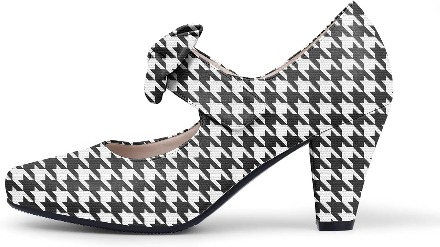 Women's Vintage Bow Round Toe Block High Heel Ankle Strap Cute Mary Janes Pumps