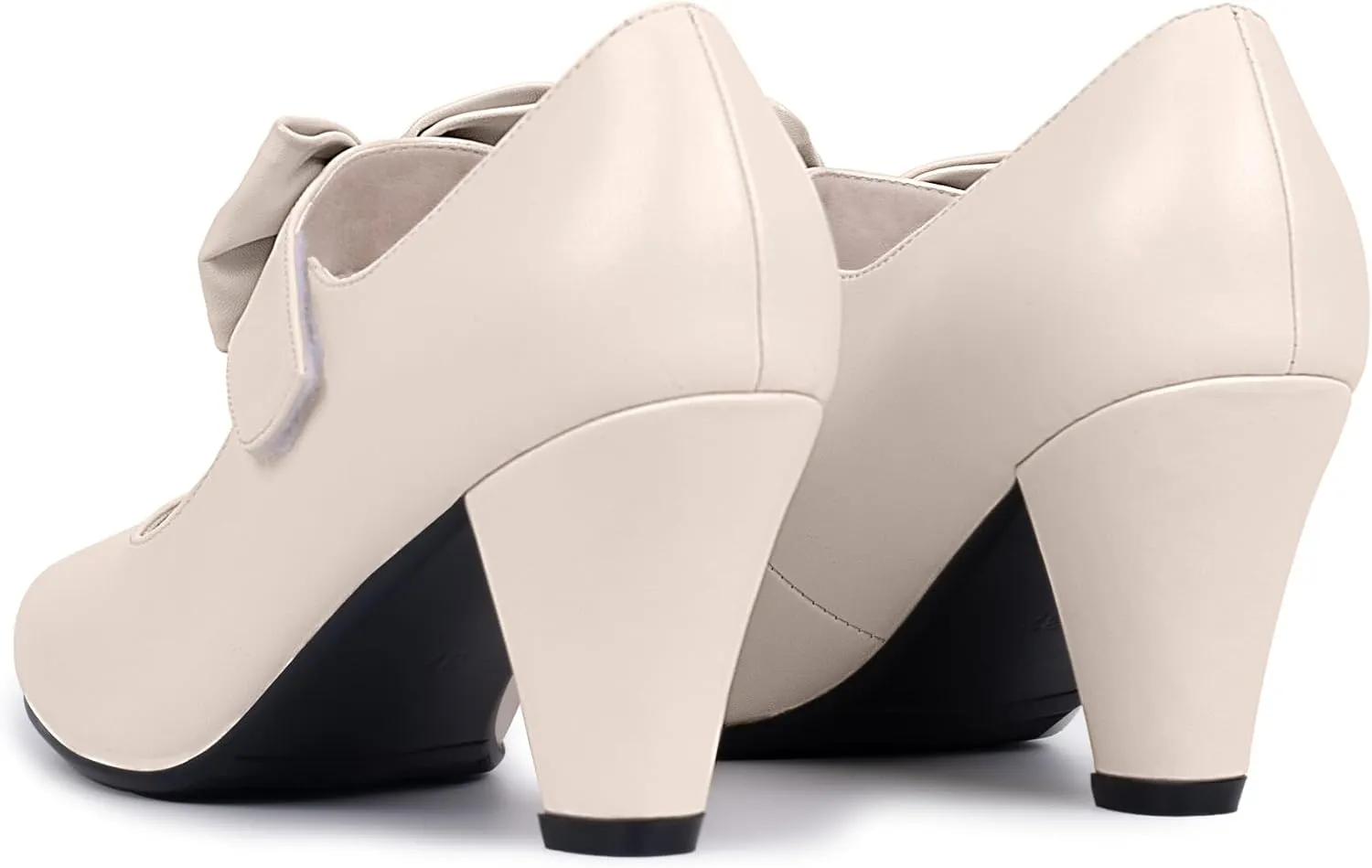 Women's Vintage Bow Round Toe Block High Heel Ankle Strap Cute Mary Janes Pumps
