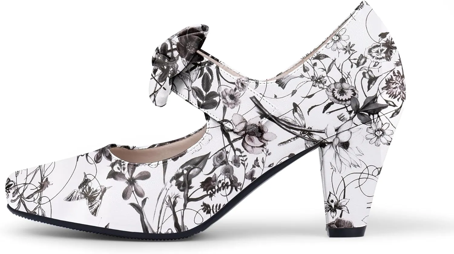 Women's Vintage Bow Round Toe Block High Heel Ankle Strap Cute Mary Janes Pumps
