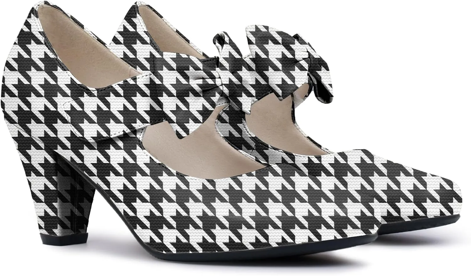 Women's Vintage Bow Round Toe Block High Heel Ankle Strap Cute Mary Janes Pumps