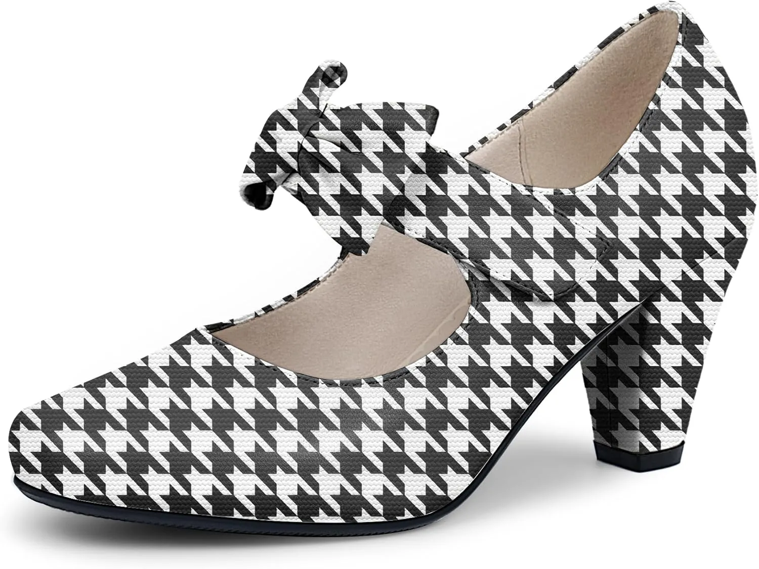 Women's Vintage Bow Round Toe Block High Heel Ankle Strap Cute Mary Janes Pumps