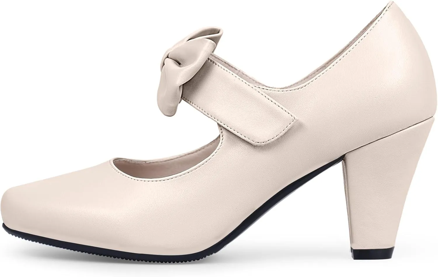 Women's Vintage Bow Round Toe Block High Heel Ankle Strap Cute Mary Janes Pumps