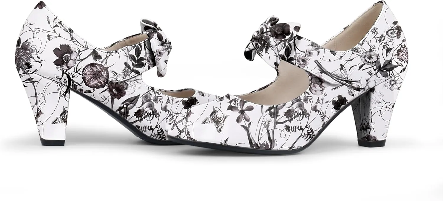 Women's Vintage Bow Round Toe Block High Heel Ankle Strap Cute Mary Janes Pumps