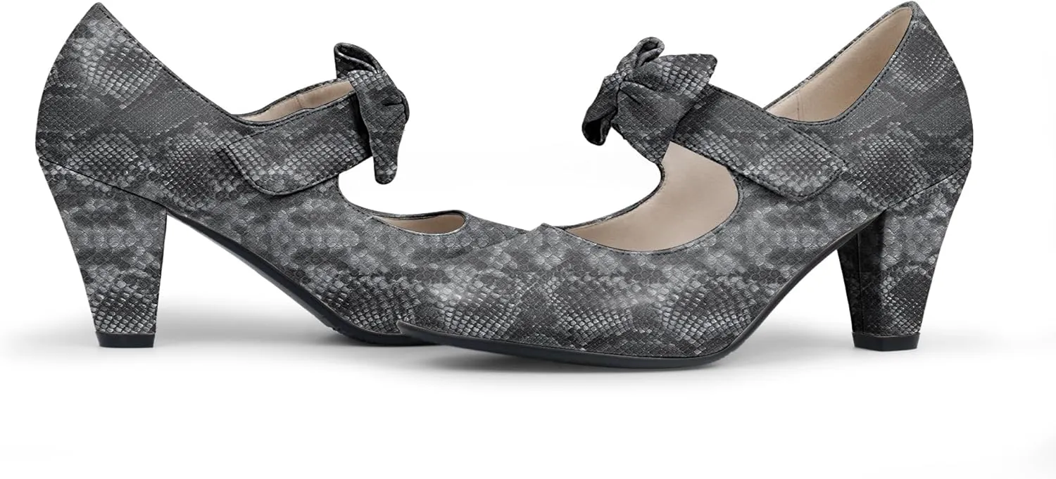 Women's Vintage Bow Round Toe Block High Heel Ankle Strap Cute Mary Janes Pumps