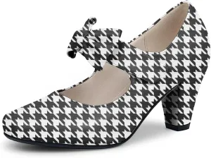 Women's Vintage Bow Round Toe Block High Heel Ankle Strap Cute Mary Janes Pumps