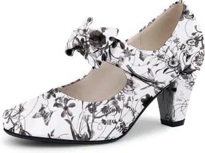 Women's Vintage Bow Round Toe Block High Heel Ankle Strap Cute Mary Janes Pumps