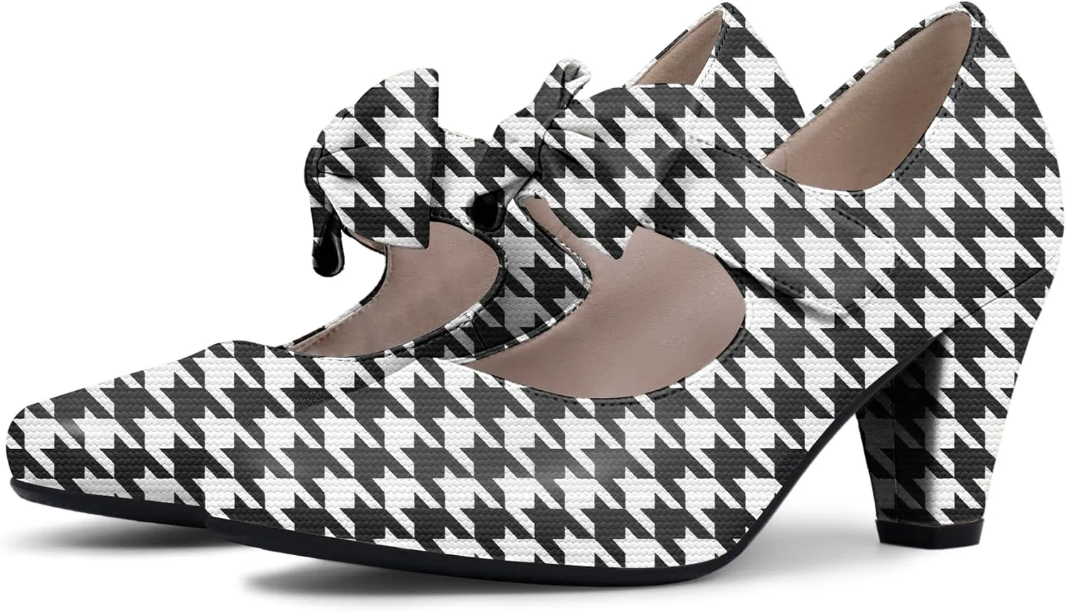 Women's Vintage Bow Round Toe Block High Heel Ankle Strap Cute Mary Janes Pumps