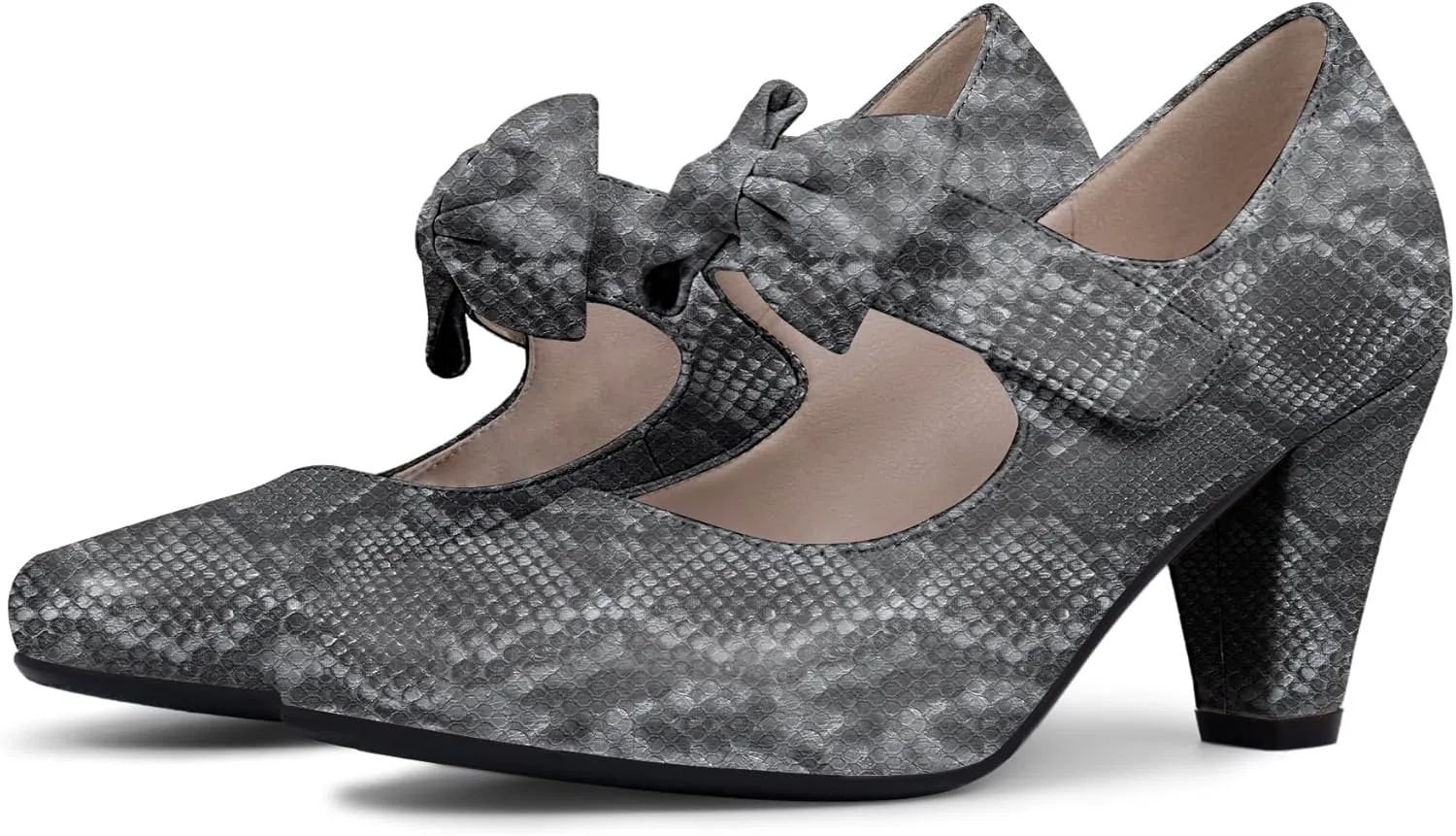 Women's Vintage Bow Round Toe Block High Heel Ankle Strap Cute Mary Janes Pumps