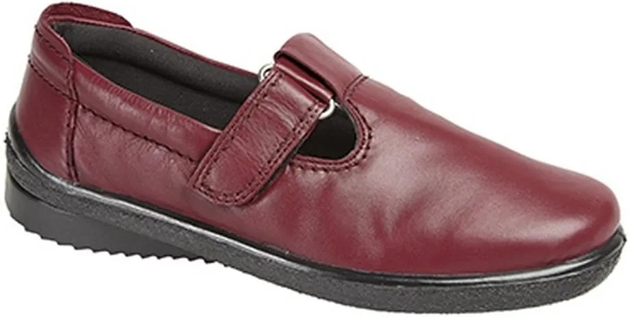 Womens/Ladies Softie Leather T-Bar Leisure Shoes