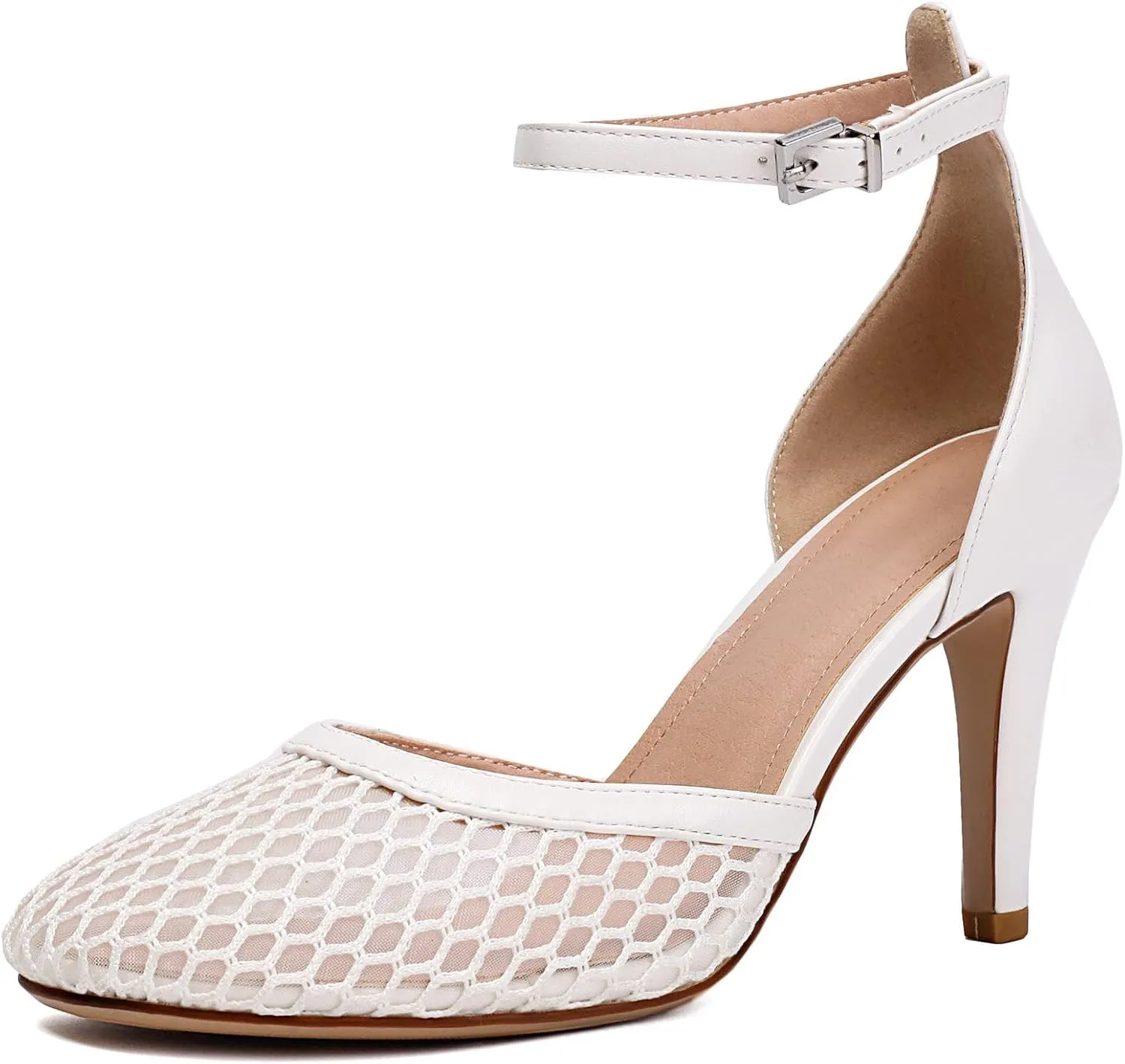 XIEDA Women's Mesh Heels Closed Toe Ankle Strap Stiletto Sexy High Heels Prom Dress Pumps Shoes