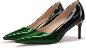 XINIUNIU Kitten Heels for Women Pumps Gradient Patent Leather 2.25 inches 6CM Formal Shoes Sexy Fashion Stiletto Dress Shoes Wedding Shoes Pointed Toe