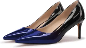 XINIUNIU Kitten Heels for Women Pumps Gradient Patent Leather 2.25 inches 6CM Formal Shoes Sexy Fashion Stiletto Dress Shoes Wedding Shoes Pointed Toe