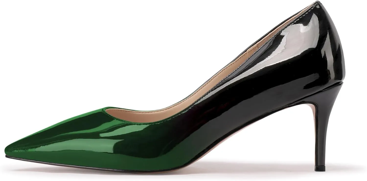 XINIUNIU Kitten Heels for Women Pumps Gradient Patent Leather 2.25 inches 6CM Formal Shoes Sexy Fashion Stiletto Dress Shoes Wedding Shoes Pointed Toe