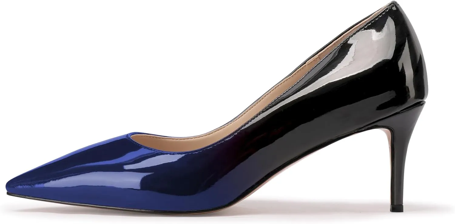 XINIUNIU Kitten Heels for Women Pumps Gradient Patent Leather 2.25 inches 6CM Formal Shoes Sexy Fashion Stiletto Dress Shoes Wedding Shoes Pointed Toe