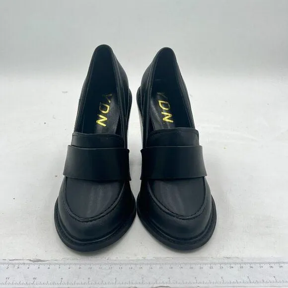 YDN Black Chunky High Heels Round Toe Oxford Loafer Slip On Office Work Pumps
