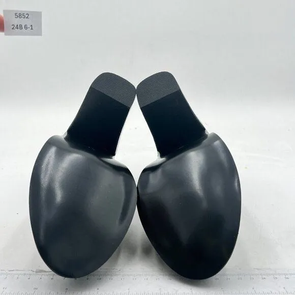YDN Black Chunky High Heels Round Toe Oxford Loafer Slip On Office Work Pumps