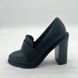 YDN Black Chunky High Heels Round Toe Oxford Loafer Slip On Office Work Pumps