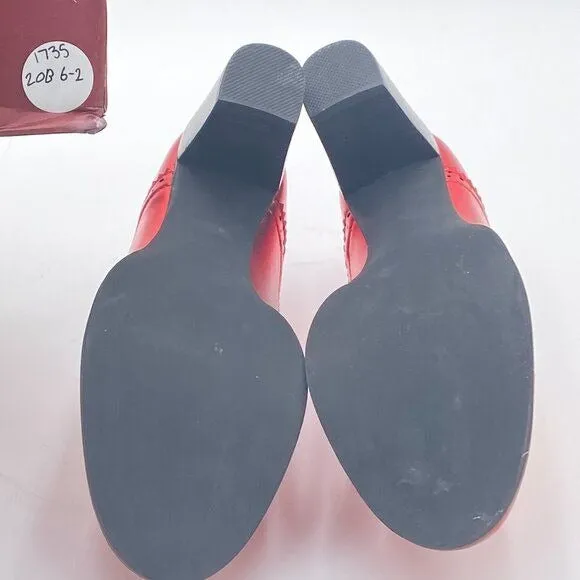 YDN Red Chain Chunky High Heels Round Toe Oxford Loafer Material Shoe