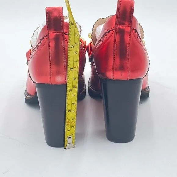 YDN Red Chain Chunky High Heels Round Toe Oxford Loafer Material Shoe