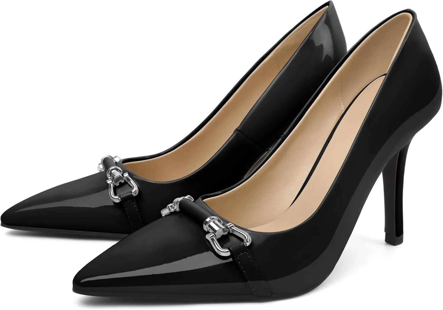 YODEKS Women Stiletto Heel Pumps Slip On 3.5 Inch Closed Pointed Toe Buckle Shoes Dress Parent Size 6-13