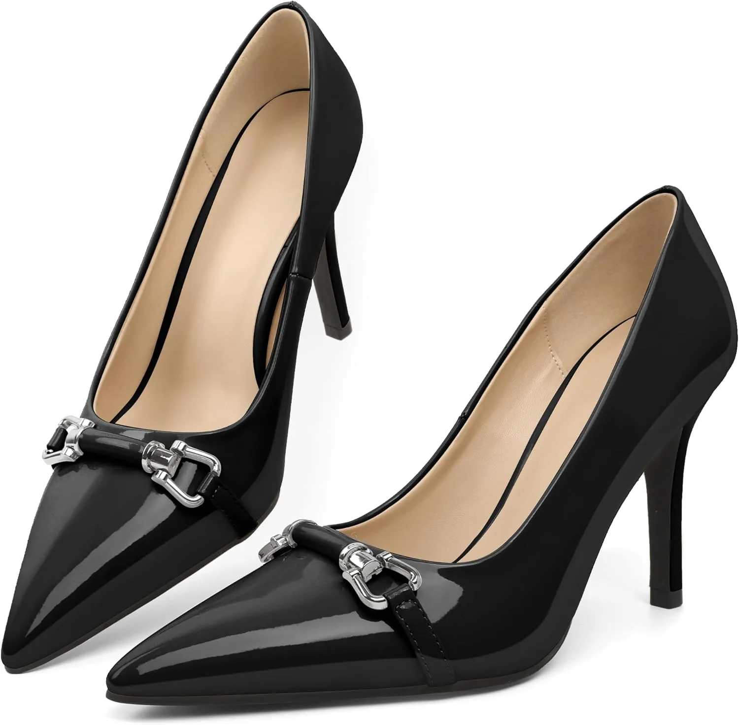 YODEKS Women Stiletto Heel Pumps Slip On 3.5 Inch Closed Pointed Toe Buckle Shoes Dress Parent Size 6-13