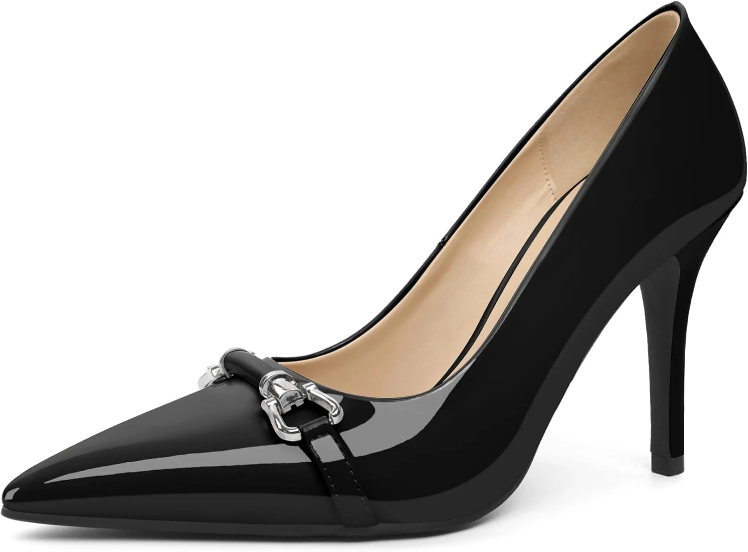 YODEKS Women Stiletto Heel Pumps Slip On 3.5 Inch Closed Pointed Toe Buckle Shoes Dress Parent Size 6-13