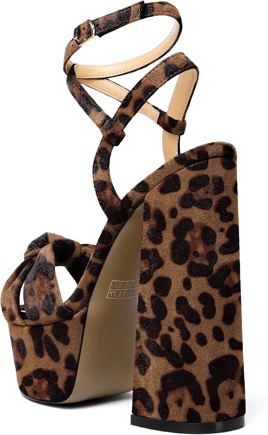 YODEKS Women's High Heels Sandals| Chunky Heel Platform Pumps| Peep Toe Ankle Strap Fashion Animal Print Summer Dress Shoes