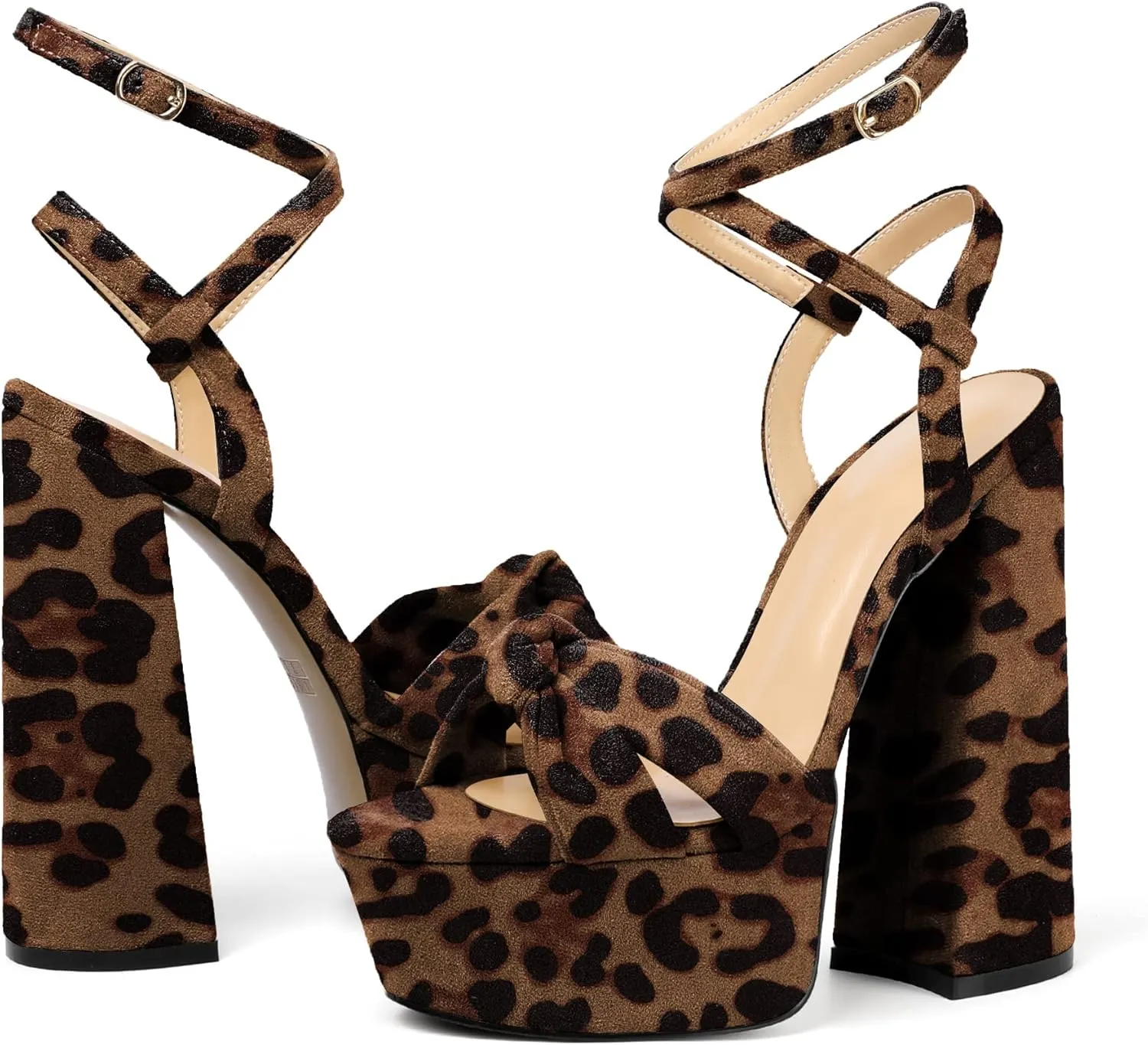 YODEKS Women's High Heels Sandals| Chunky Heel Platform Pumps| Peep Toe Ankle Strap Fashion Animal Print Summer Dress Shoes