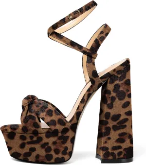 YODEKS Women's High Heels Sandals| Chunky Heel Platform Pumps| Peep Toe Ankle Strap Fashion Animal Print Summer Dress Shoes