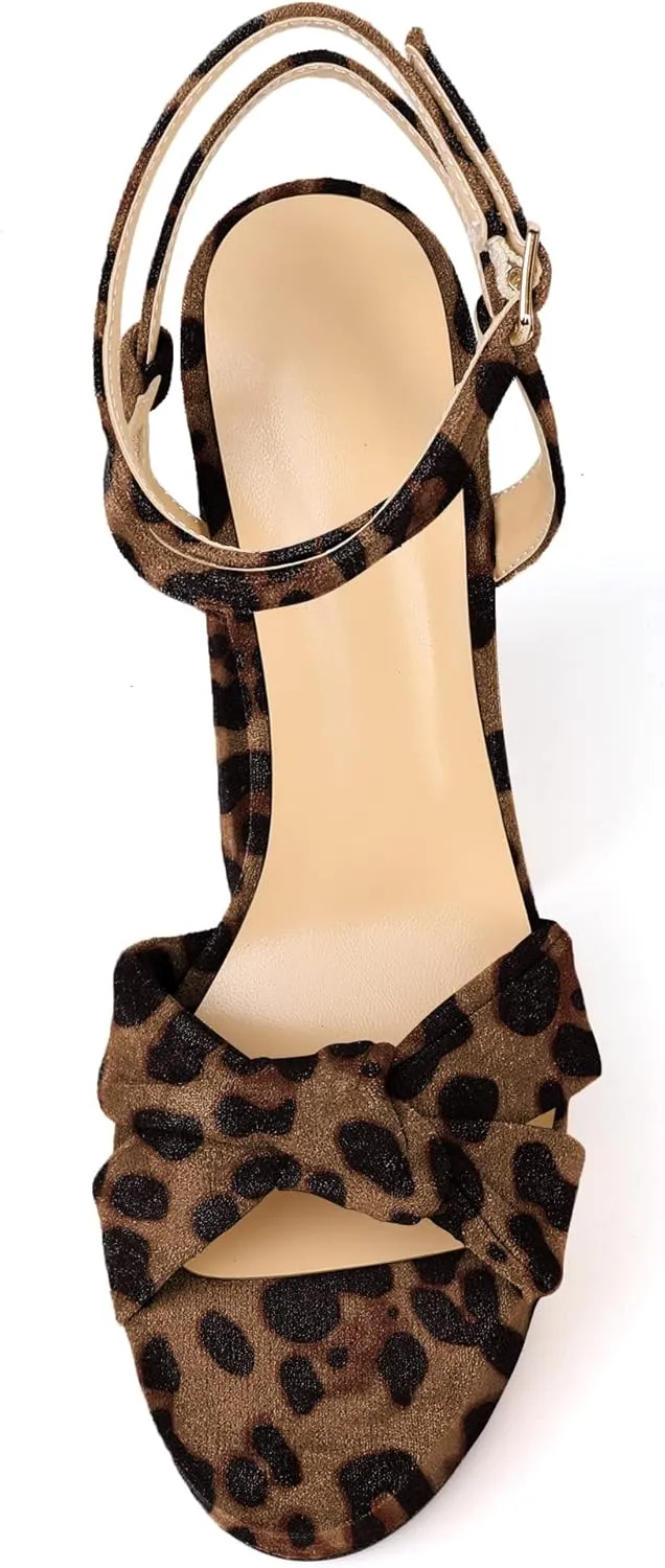 YODEKS Women's High Heels Sandals| Chunky Heel Platform Pumps| Peep Toe Ankle Strap Fashion Animal Print Summer Dress Shoes