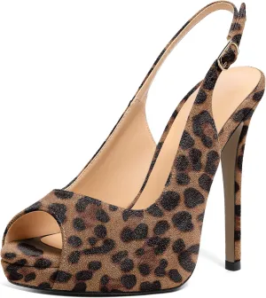 YODEKS Women's Peep Toe High Heel Slingback Pumps Platform Stiletto Heel Party Dress Shoes