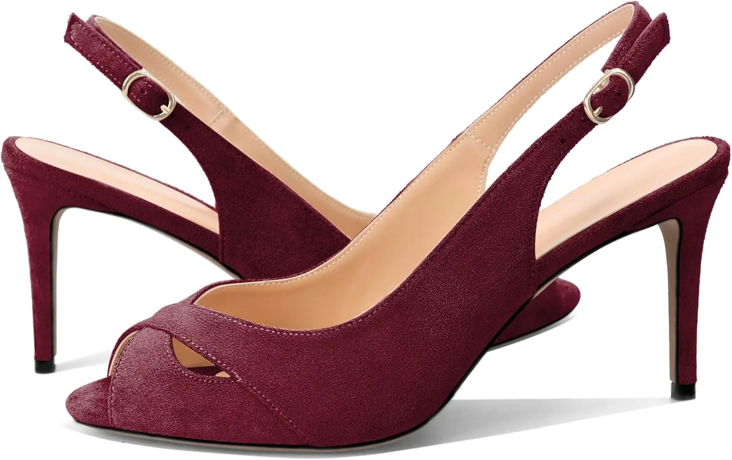 YODEKS Women's Slingback Heels Peep Toe Stiletto High Heel Pumps Sexy Wedding Party Casual 3.5 Inch Dress Shoes