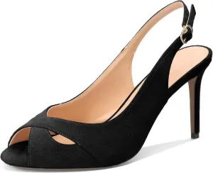 YODEKS Women's Slingback Heels Peep Toe Stiletto High Heel Pumps Sexy Wedding Party Casual 3.5 Inch Dress Shoes