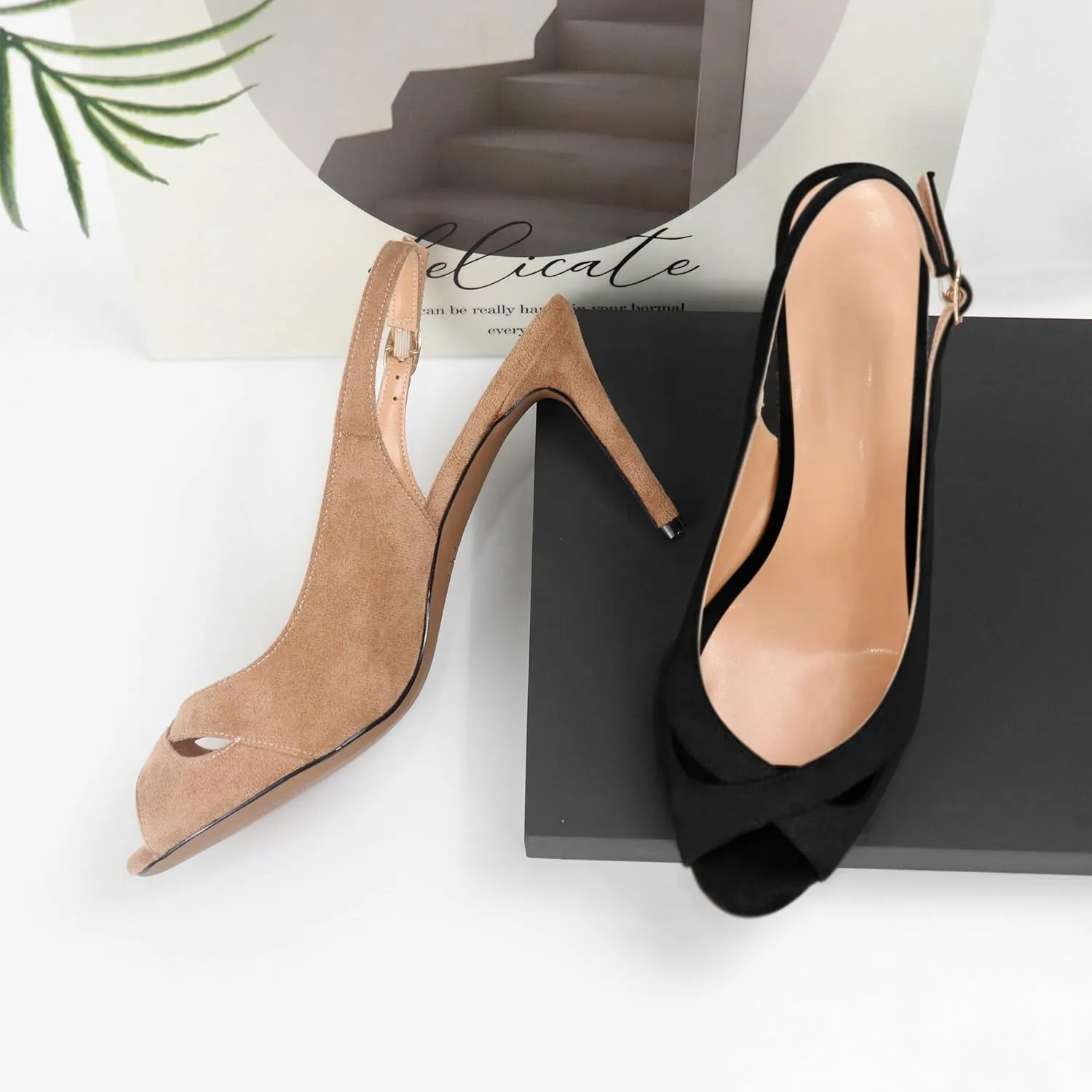 YODEKS Women's Slingback Heels Peep Toe Stiletto High Heel Pumps Sexy Wedding Party Casual 3.5 Inch Dress Shoes