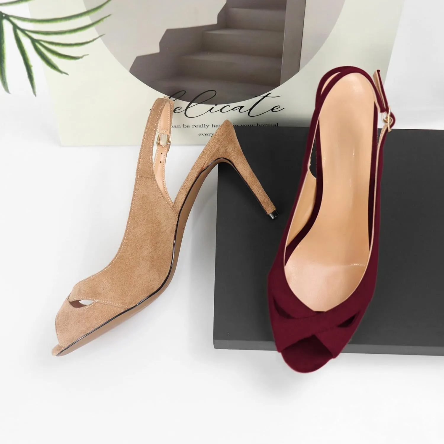 YODEKS Women's Slingback Heels Peep Toe Stiletto High Heel Pumps Sexy Wedding Party Casual 3.5 Inch Dress Shoes