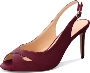 YODEKS Women's Slingback Heels Peep Toe Stiletto High Heel Pumps Sexy Wedding Party Casual 3.5 Inch Dress Shoes