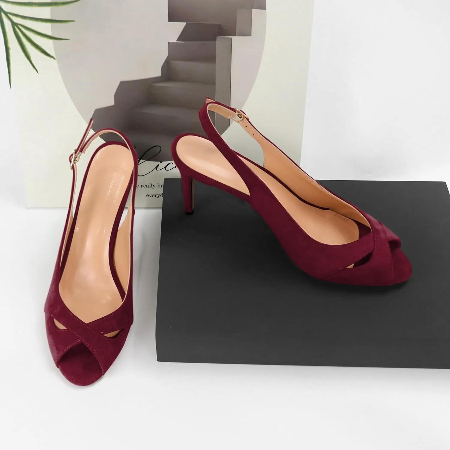 YODEKS Women's Slingback Heels Peep Toe Stiletto High Heel Pumps Sexy Wedding Party Casual 3.5 Inch Dress Shoes