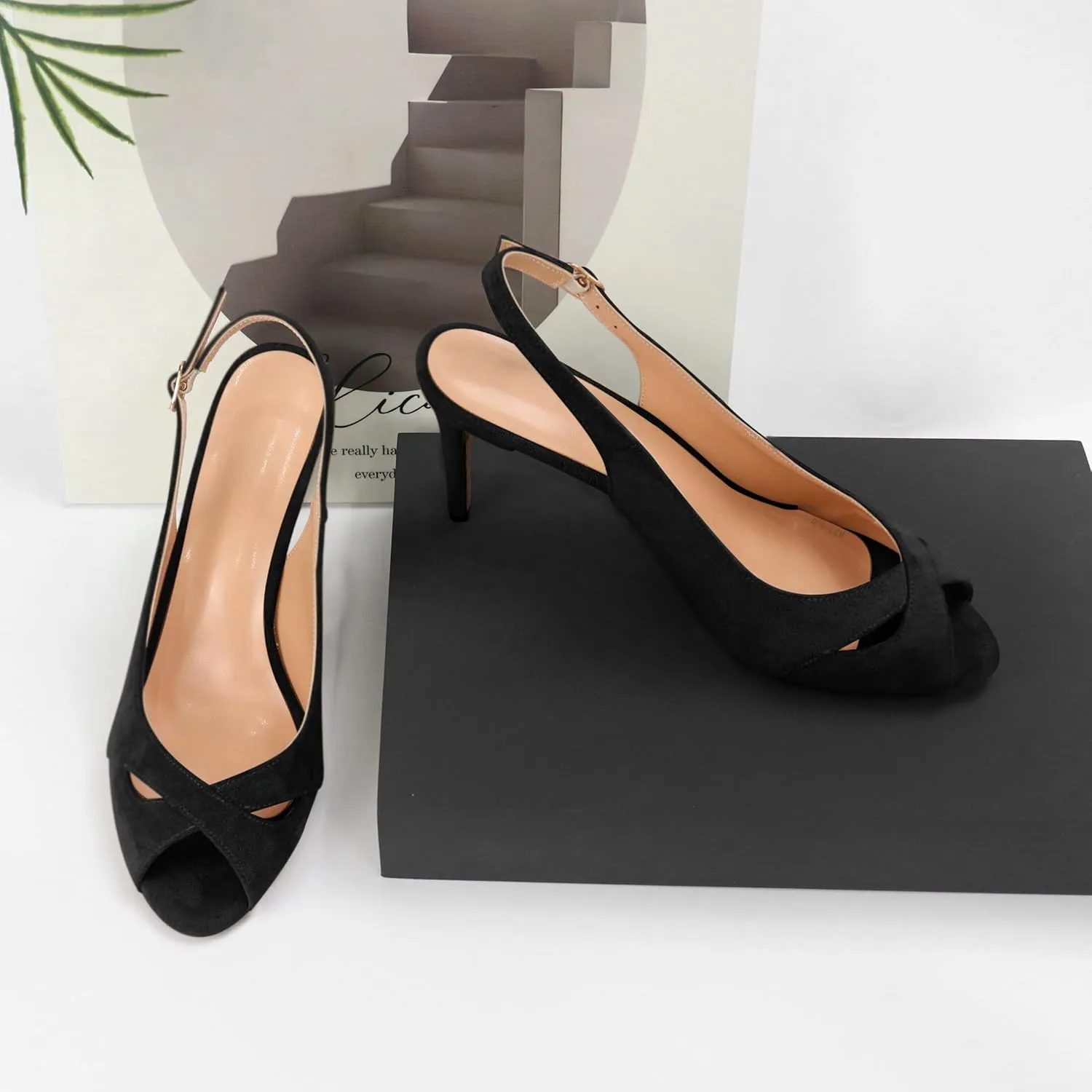 YODEKS Women's Slingback Heels Peep Toe Stiletto High Heel Pumps Sexy Wedding Party Casual 3.5 Inch Dress Shoes