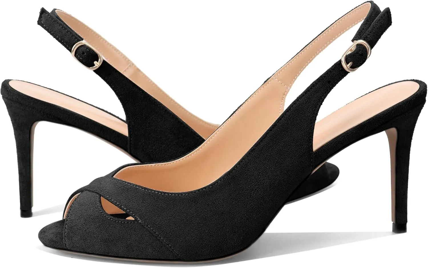 YODEKS Women's Slingback Heels Peep Toe Stiletto High Heel Pumps Sexy Wedding Party Casual 3.5 Inch Dress Shoes