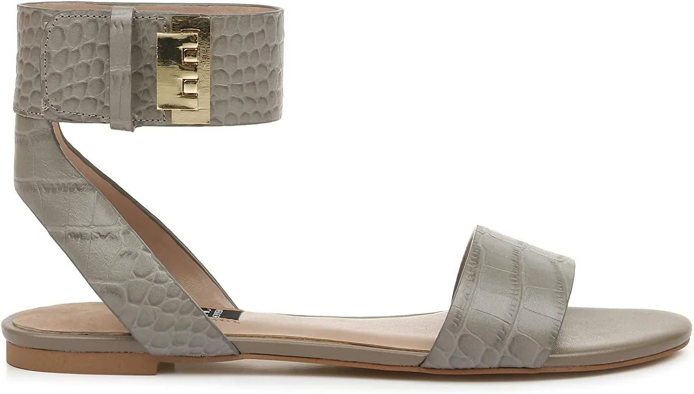 Zac Posen Women's Flat Sandal with Velcro Closure Ankle Strap Mule