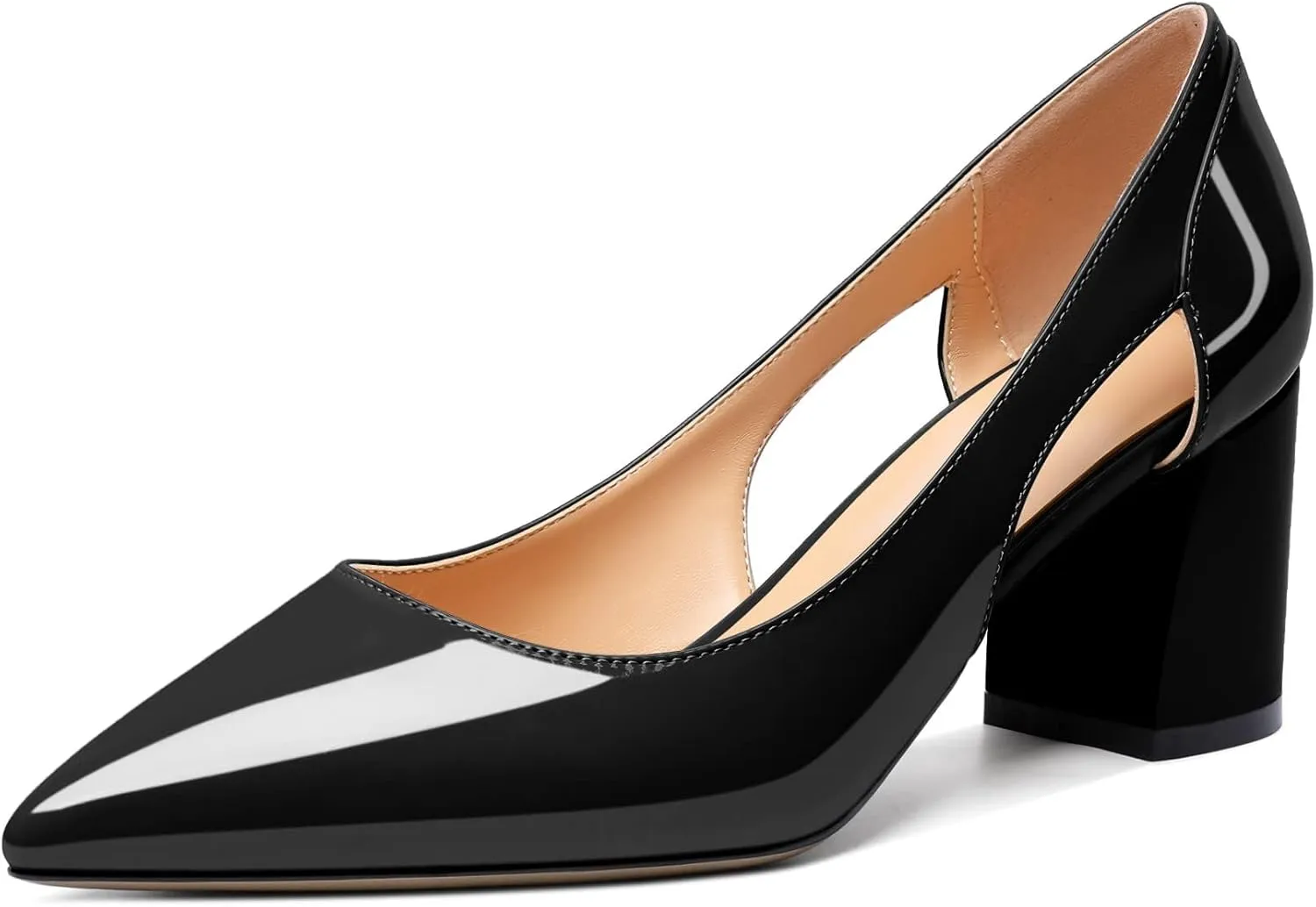 Zamikoo Women's Mid Block Heel Pumps, Pointed Toe Slip On Cutout Chunky Heels Ladies Office Event Party Dress Shoes 2.5 Inches