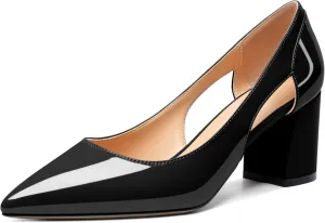 Zamikoo Women's Mid Block Heel Pumps, Pointed Toe Slip On Cutout Chunky Heels Ladies Office Event Party Dress Shoes 2.5 Inches